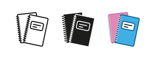 Notebook icon. Notepad with spiral binder illustration. Office and school supplies symbol. Educational stationery sign. Paper text book pictogram. Planner or document concept isolated. vector
