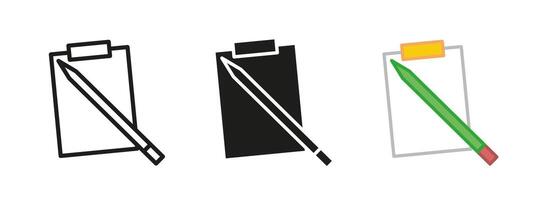 Pen and paper icon. Writing notes symbol. Clipboard with pen illustration. Planning notebook sign. School project document notepad pictogram. Blank sheet office stationery isolated concept. vector
