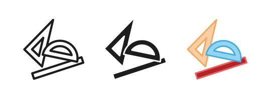 Geometric drafting icon. School stationery illustration. Geometry class symbol. Triangular ruler and protractor sign. Education and study pictogram. Architectural and engineering equipment. vector