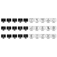 Computer monitor icon set. illustration. Isolated on white background. vector