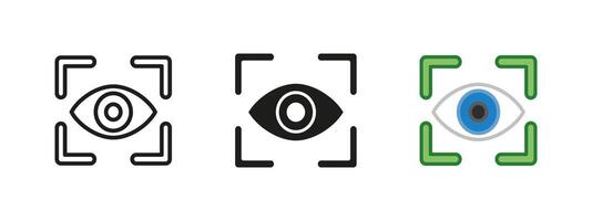 Eye scan frame icon. Vision symbol. Biometric eye scanner illustration. Sight and perception sign. Observation and recognition pictogram. Optic retina look concept isolated. vector