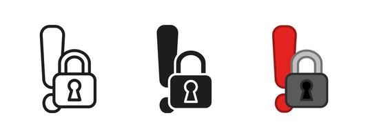 Access denied icon. Exclamation sign with padlock. Wrong password alert. Limited admission restricted label. Error warning illustration. Attention mark. Website security problem pictogram. vector