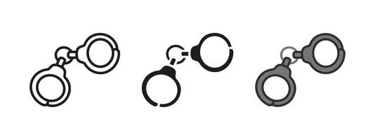 Handcuffs icon. Arrest symbol. Prison and jail sign. Slave and slavery concept. Captive illegal convict pictogram. Criminal detention and confinement with handcuffs illustration. vector