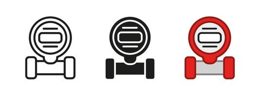 Gas pressure meter icon. Pipeline gauge sensor symbol. Pump measurement indicator illustration. Performance counter sign. Industrial water tube usage monitor pictogram. Manometer and barometer. vector