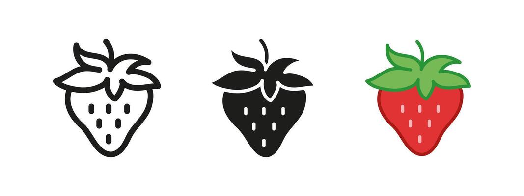 Strawberry icon. Berry illustration. Strawberries symbol. Red strawberry with green leaf pictogram isolated outline, black, line, linear and colored concept.