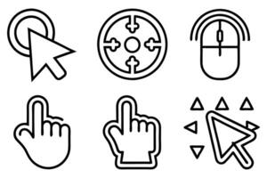 Cursor and Click Line Icons vector