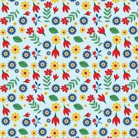 pattern with colorful flowers and leaves on a blue background vector