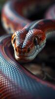 A close up of a snake with its head up photo