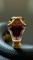 A snake with its mouth open and its mouth open photo