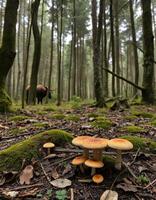 A group of mushrooms in a forest photo