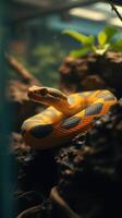 A snake is sitting on a rock photo