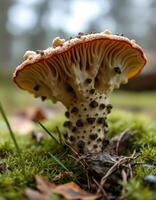 A mushroom with many holes on it photo