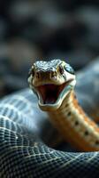 A snake with its mouth open and its eyes open photo