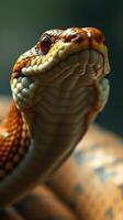 A close up of a snake with its head turned to the side photo