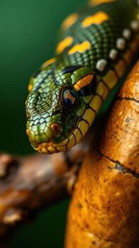 A snake with a green and yellow head photo