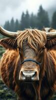 A close up of a bull with long horns photo