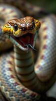 A close up of a snake with its mouth open photo