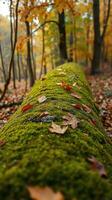 A log covered in moss in the woods photo