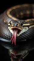 A snake with its mouth open and tongue out photo