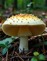 A mushroom with white spots on it photo