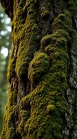 A close up of a tree with moss on it photo