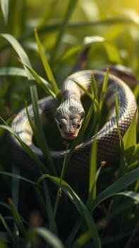un serpiente es sentado en el césped foto