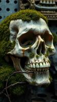 A skull with moss growing on it photo
