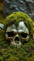 A skull with a green head and a skeleton photo