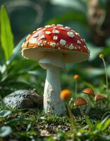A mushroom with a red and white cap photo