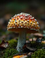 A mushroom with white spots on it photo