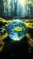 Earth globe in the forest with trees and green grasses, nature concept elements of this image furnished photo