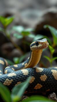 A snake with a black and white pattern photo