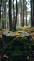 A tree stump with moss growing on it photo