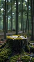 A tree stump with moss growing on it photo
