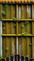 A rusty metal wall with moss growing on it photo