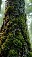 A tree trunk with moss growing on it photo