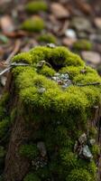 A small green moss covered stump photo