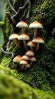 A group of mushrooms growing on a tree photo