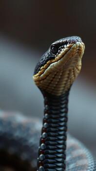 A close up of a snake with its head up photo