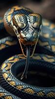 A snake with its mouth open and its tongue out photo