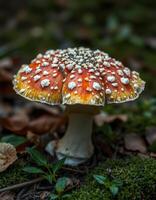 A mushroom with white spots on it photo