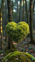 A green heart shaped moss ball in the forest photo