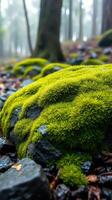 A rock covered in moss photo