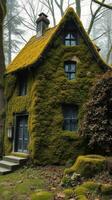 A moss covered house in the woods photo