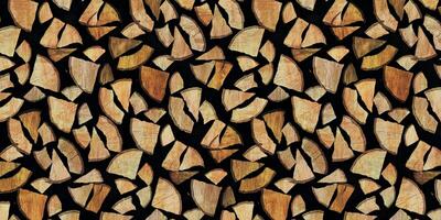 Wood Mosaic Pattern with Various Shapes and Sizes on Black Background, stacked wood chunks. Ideal for Design, Art, Decoration, and Craft Projects photo