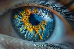 Macro Shot of a Vibrant Human Eye Showing Intricate Patterns for Medical and Artistic Use photo