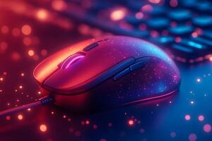 Futuristic Glowing Gaming Mouse with Neon Lighting for Tech and Gaming Design photo