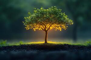 Illuminated Tree at Dawn - Nature Serenity for Poster Design photo