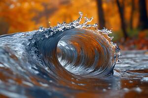 Captivating Autumn Wave Dynamic Curl of Water in Fall Landscape photo