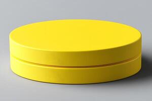 Minimalist Yellow Round Container on Gray Background for Design and Branding photo